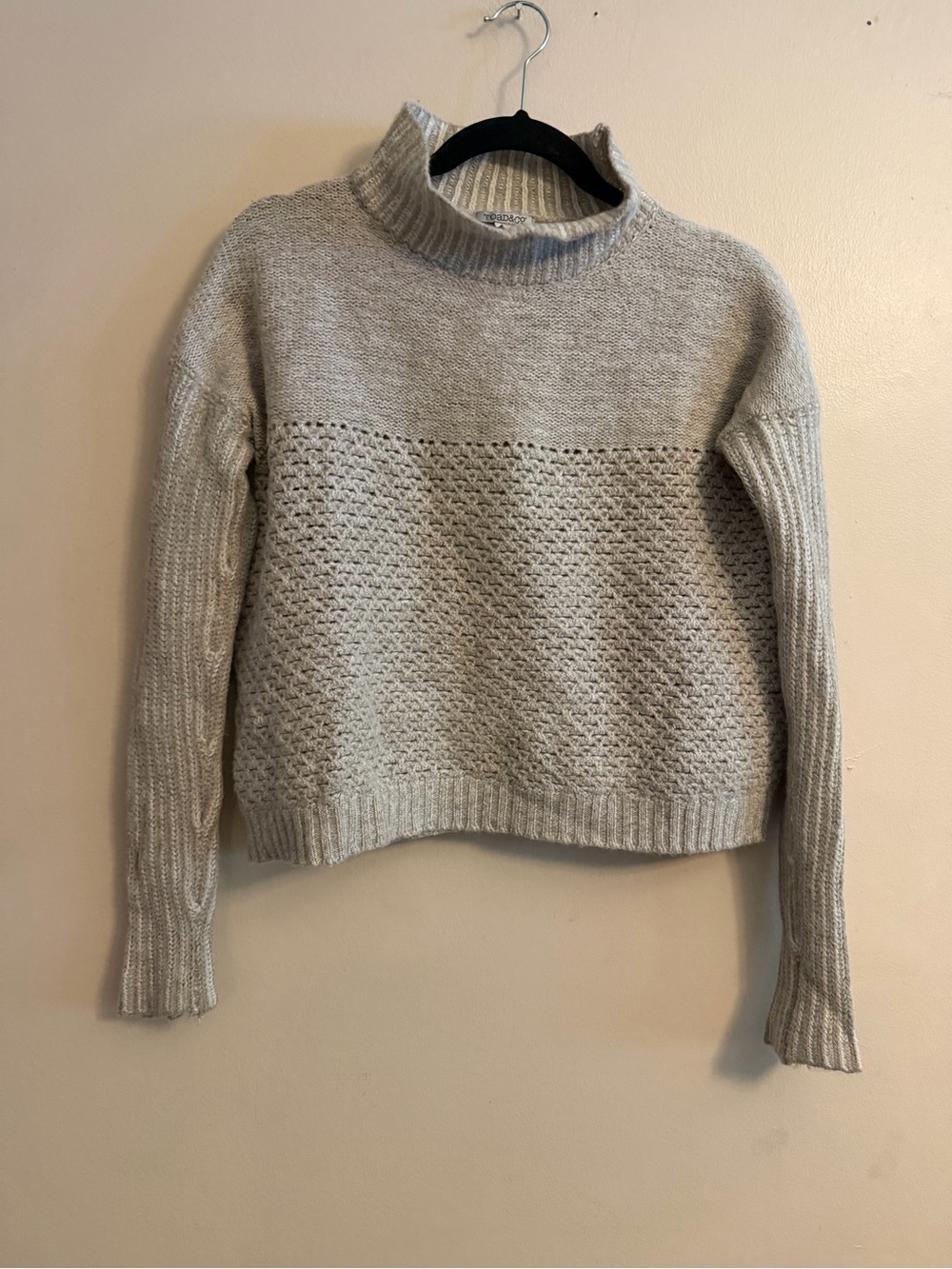 Toad&Co Light Gray Mock Neck Textured Knit Sweater
